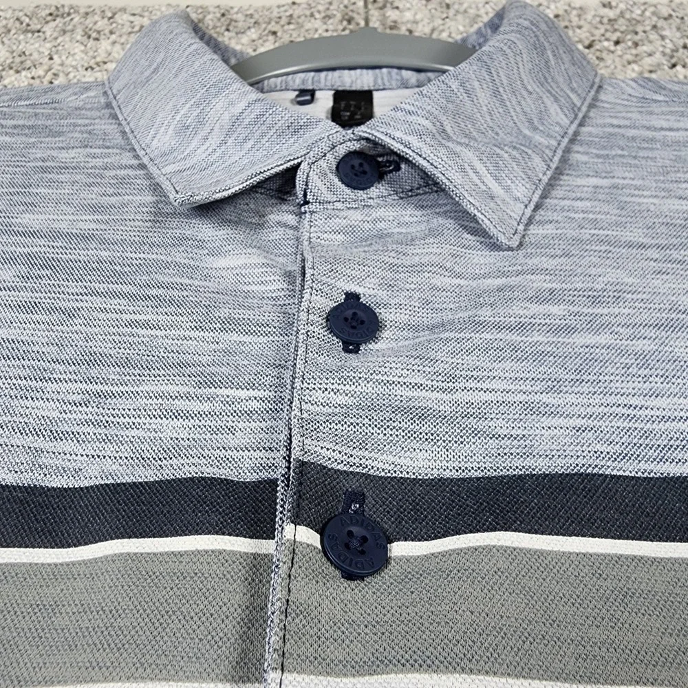 Adidas Polo Shirt Mens L Blue Space Dye Chest Stripe Golf Top Excellent